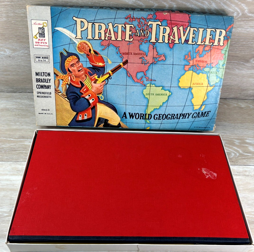 Vtg. 1953 PIRATE & TRAVELLER- A World Geography Board Game MB Complete #4563-D