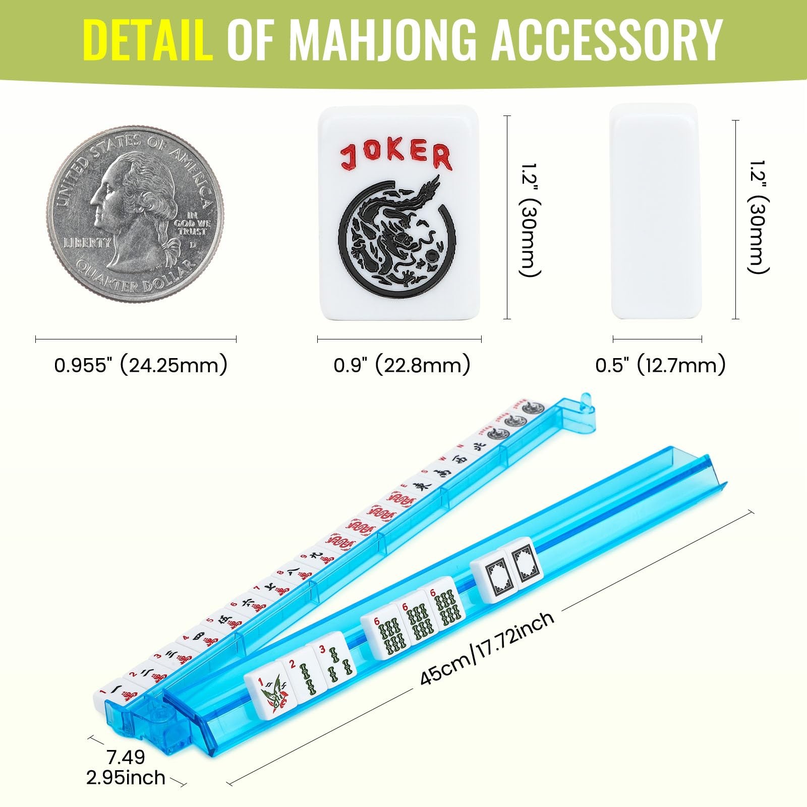 Mahjong Tile Set 166 Tiles 4 Colors Racks Travel Set with Blue Carrying Bag