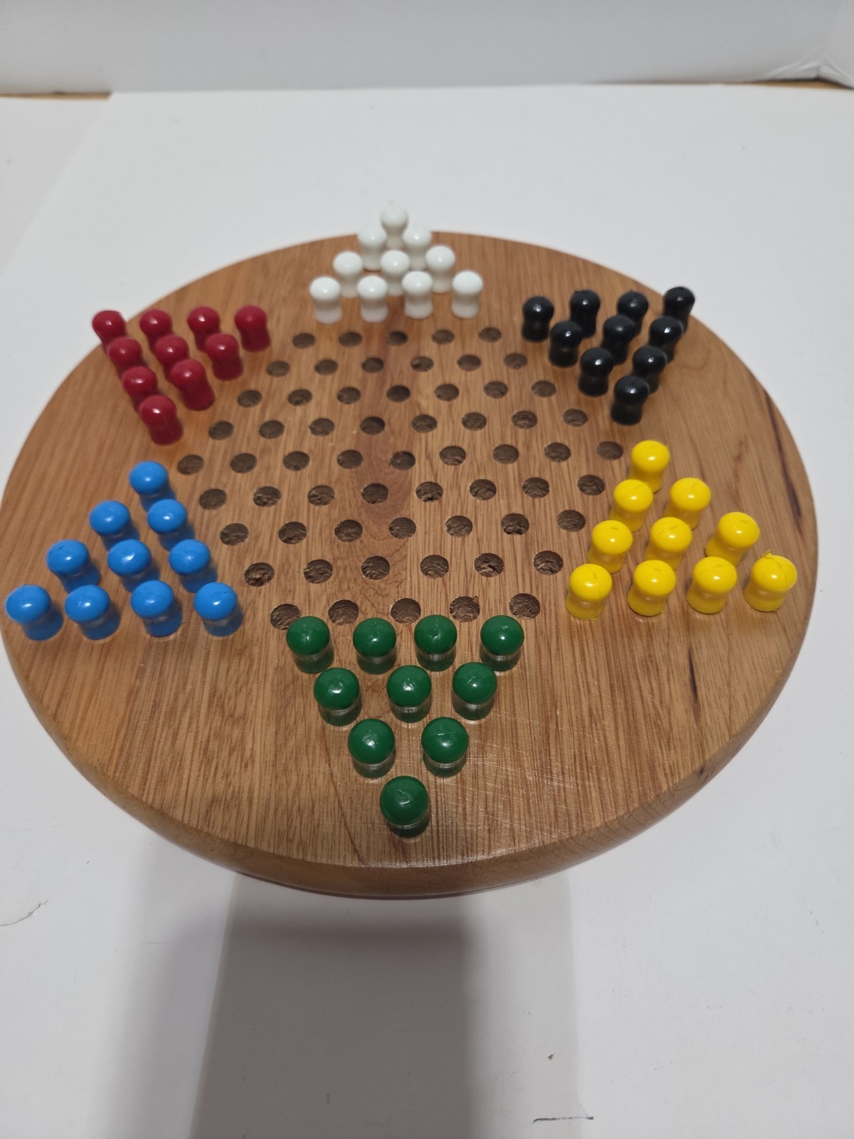 Vintage Solid Wood Chinese Checkers Game Board By Pavilion Oak Finish 1987