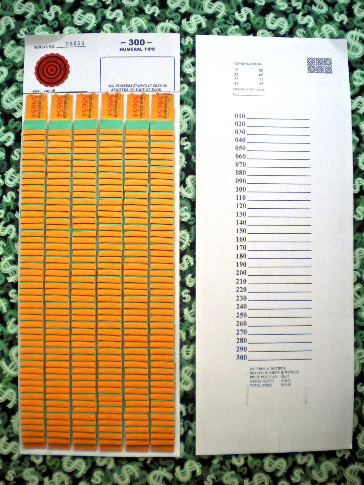 ( 4 Lot ) 300 Singles REGULAR “NOT Sure” TIP BOARD {010-300} Pull Tab Jar Ticket