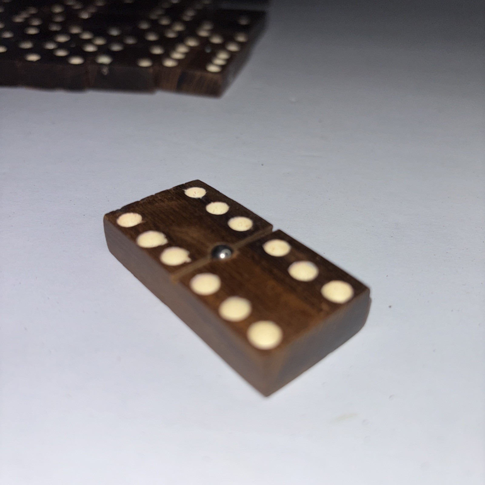 Vintage Hand Carved Wooden Domino Set Rustic Log Box Complete Game Set