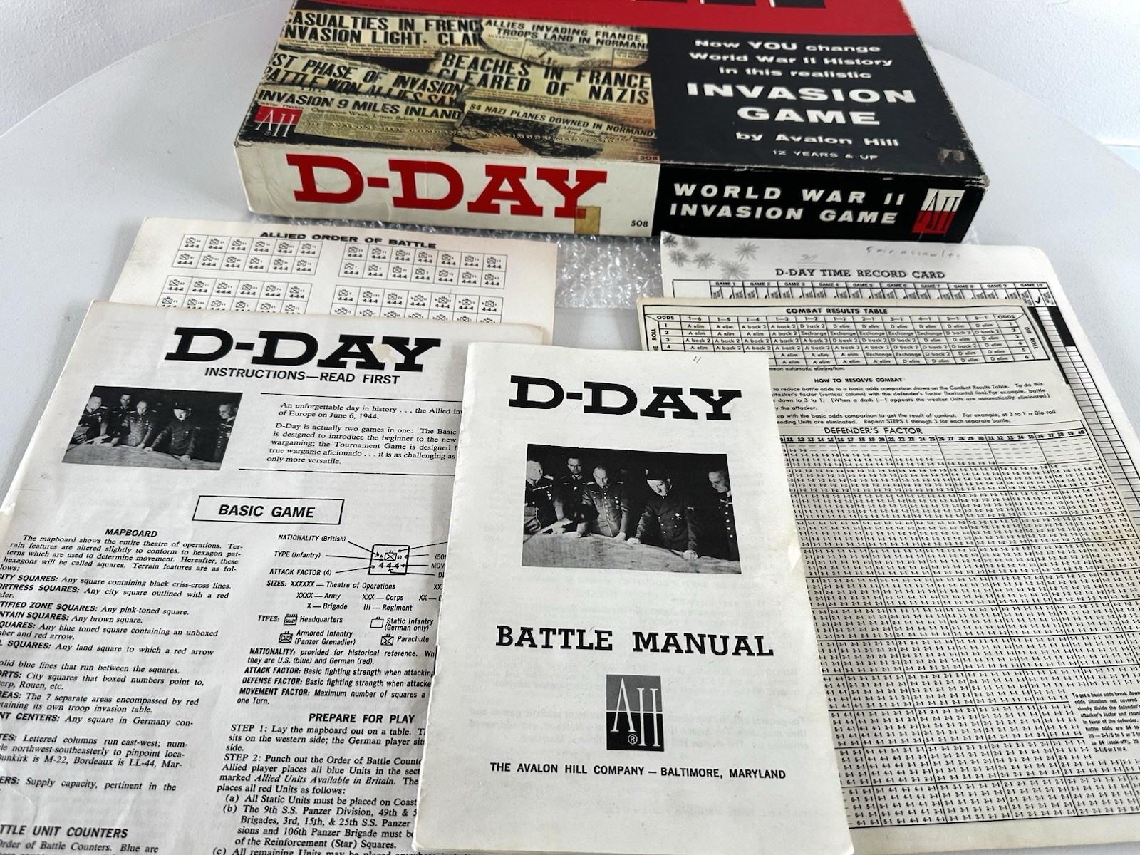 AVALON HILL D-DAY WW2 INVASION Board Game World War II Strategy 508 Vintage 1965
