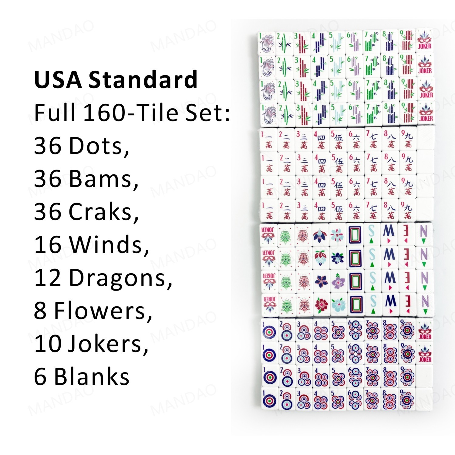 NEW! Vibrant Layered Mahjong Tiles – Full American Set 160Tiles – Gray-blue