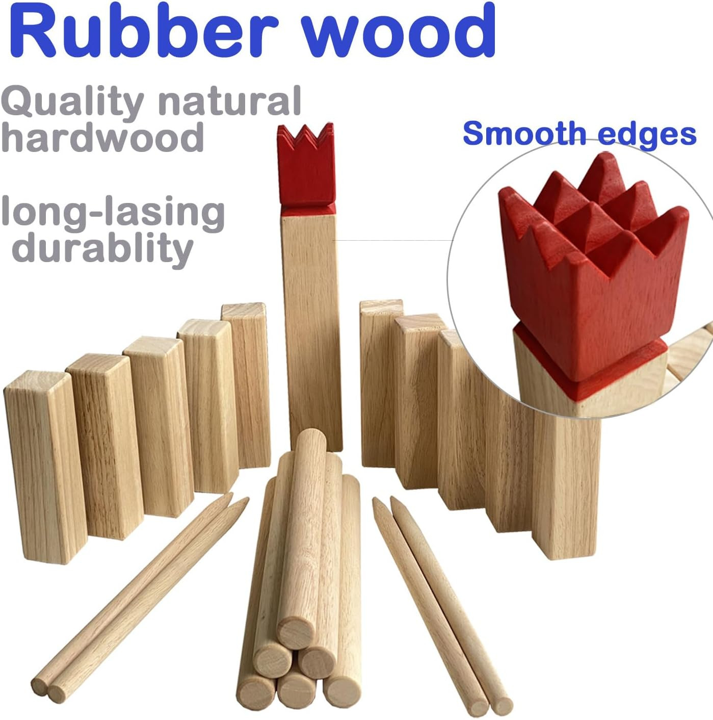 Kubb Game Set – Hardwood Viking Games – KUBB Throwing Outdoor Games (Kubb Red, 5