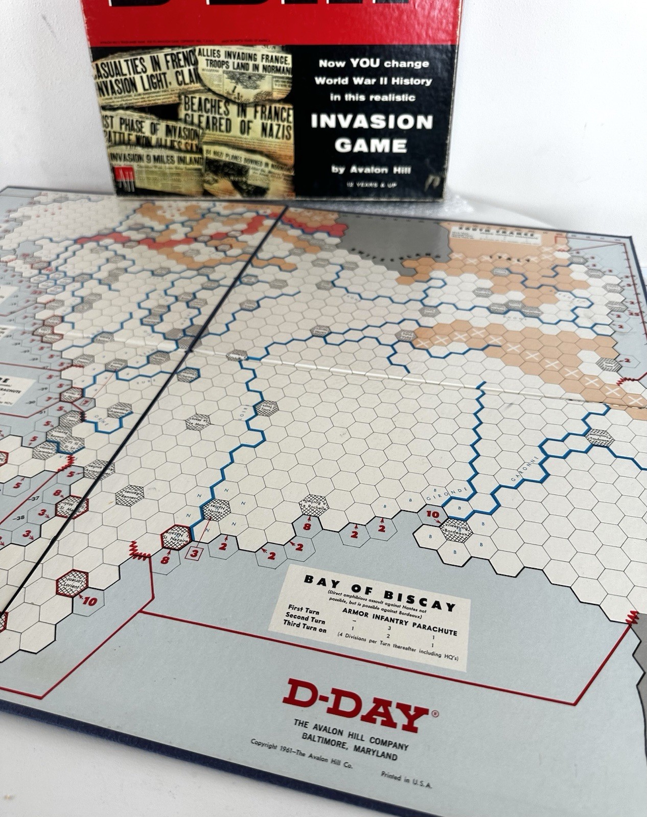 AVALON HILL D-DAY WW2 INVASION Board Game World War II Strategy 508 Vintage 1965