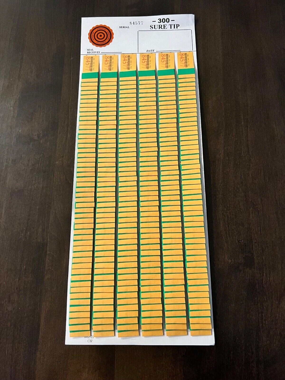 One #300 Sure Tip Board (01-300) Bingo/Jar Tickets Free Shipping USA