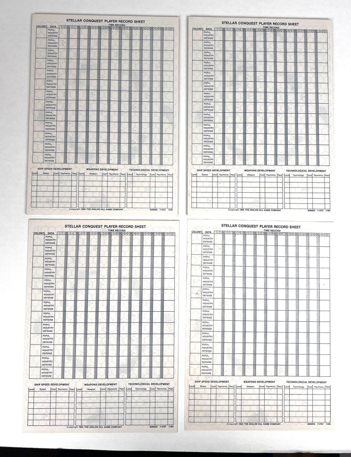 Vtg 1984 Avalon Hill Stellar Conquest Player Record Sheet & Map Lot Parts