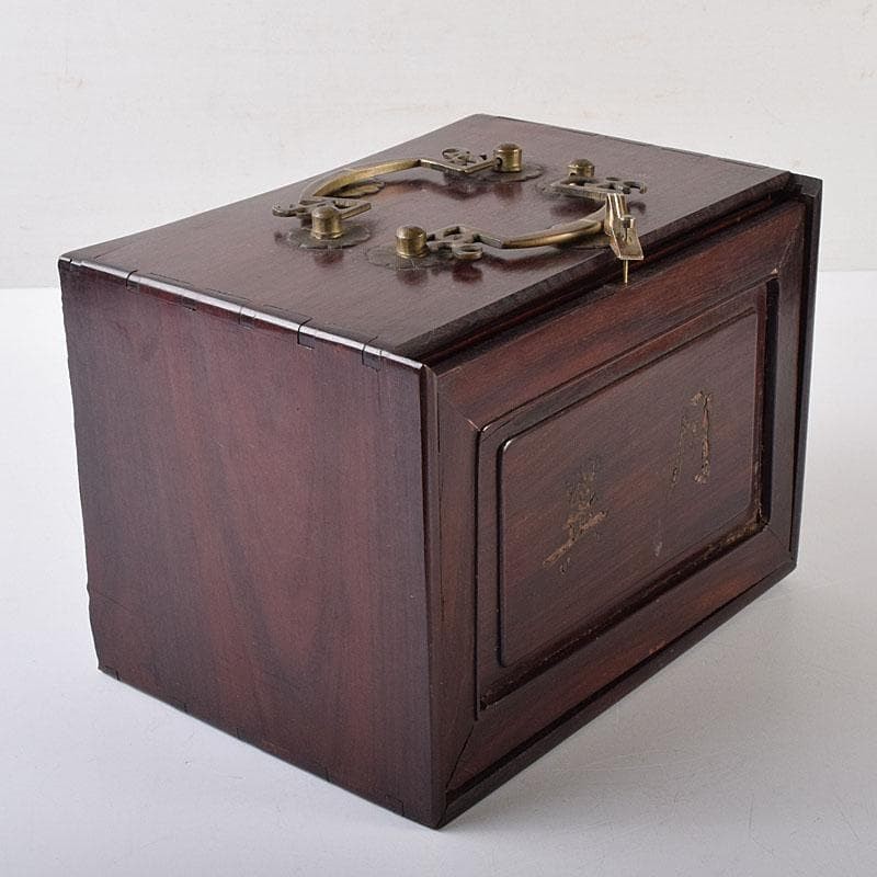 Vintage Chinese Mahjong Set Bone & Bamboo Tiles Wood Box Antique