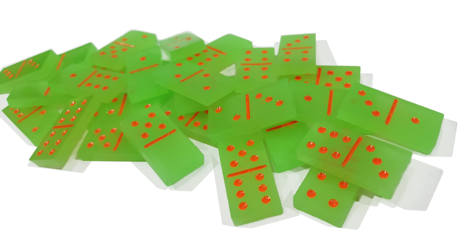 Handmade Glow in The Dark Green with Orange Dots Dominoes Double 6 Set, Gift Toy
