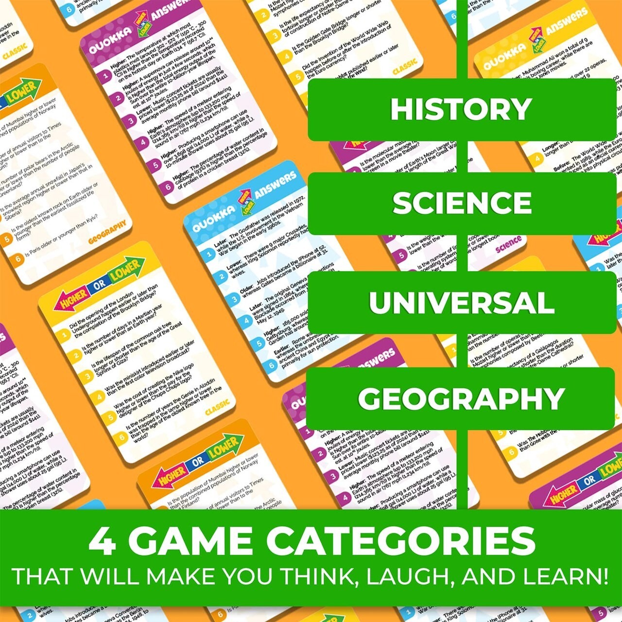 QUOKKA Higher or Lower Trivia Card Game History Geography Science New