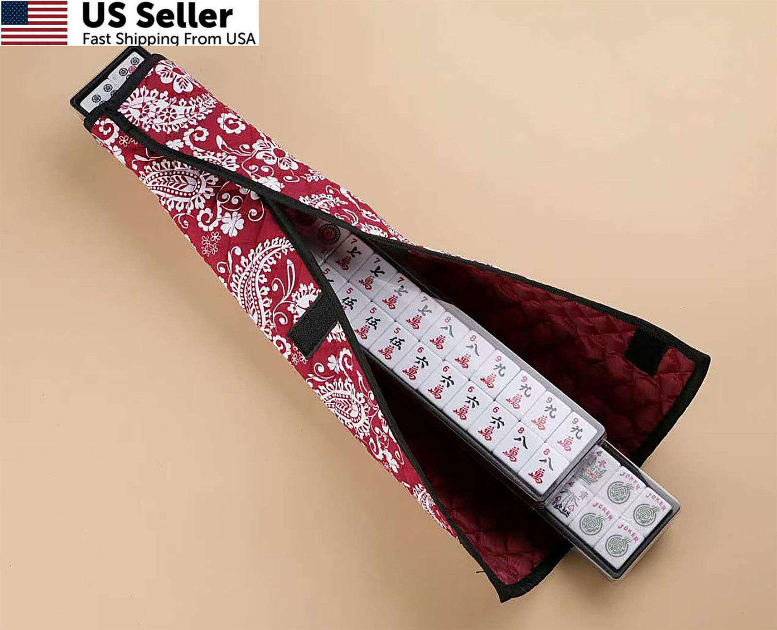 10 inches (W) x 21 (L) x 6 (H), American Mahjong With Red Paisley Bag