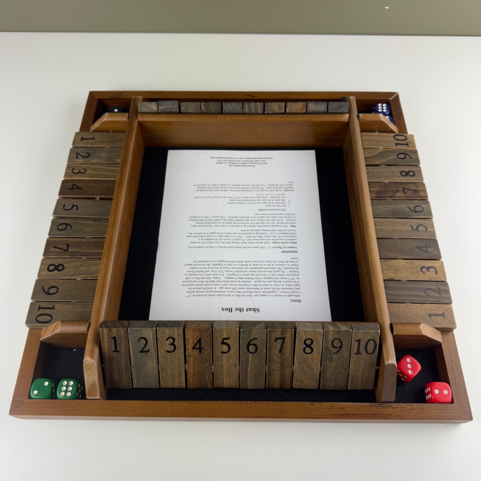 WE Games Shut The Box Game Wooden 10 Numbers 4 Players