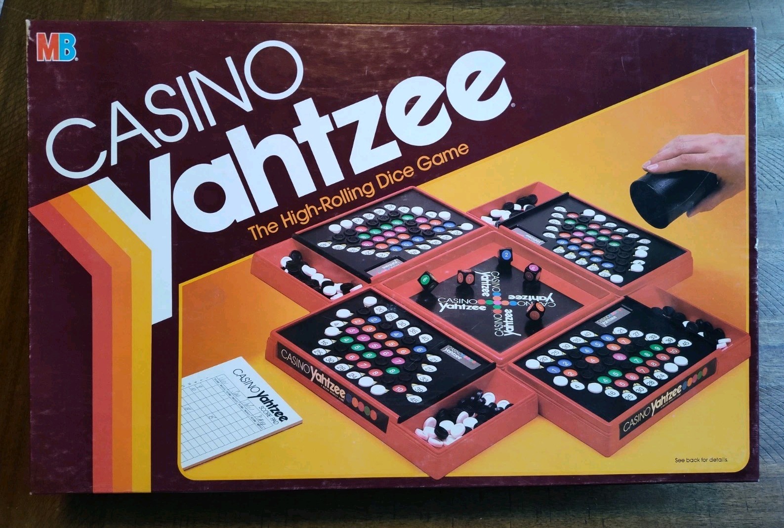Vintage ’86 Casino Yahtzee Game by Milton Bradley Missing 1 Die Dice Cup Cracked