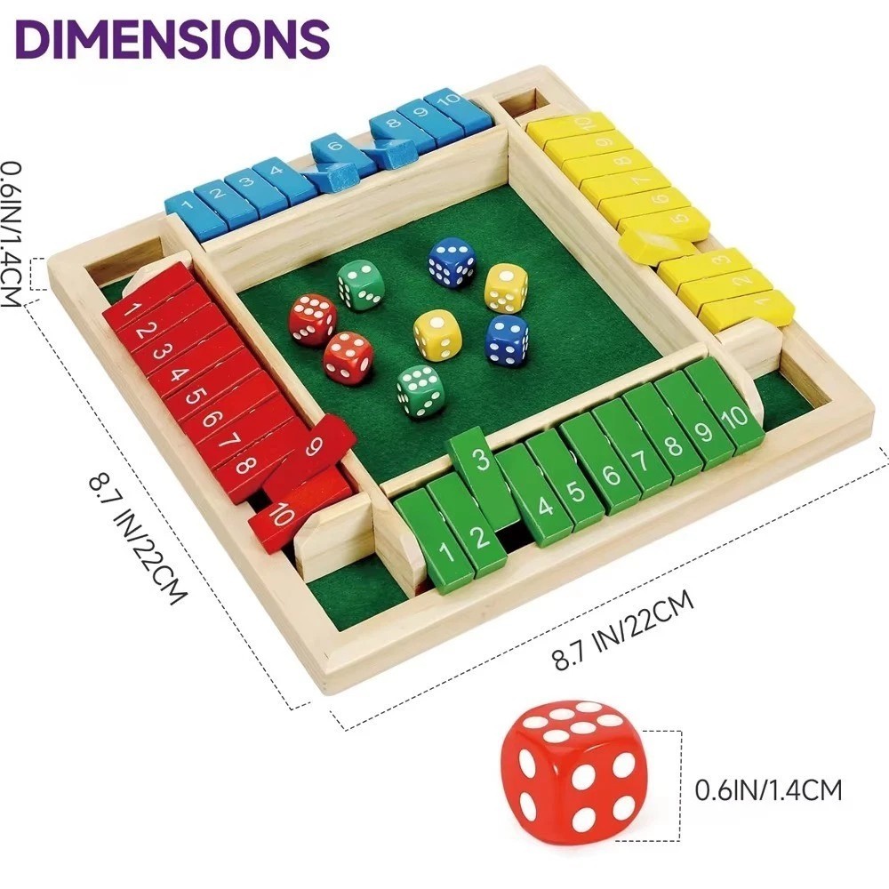 Wooden Dice Board Game Shut The Box for 4 Players Flaps & Dices Game Parent-chi*