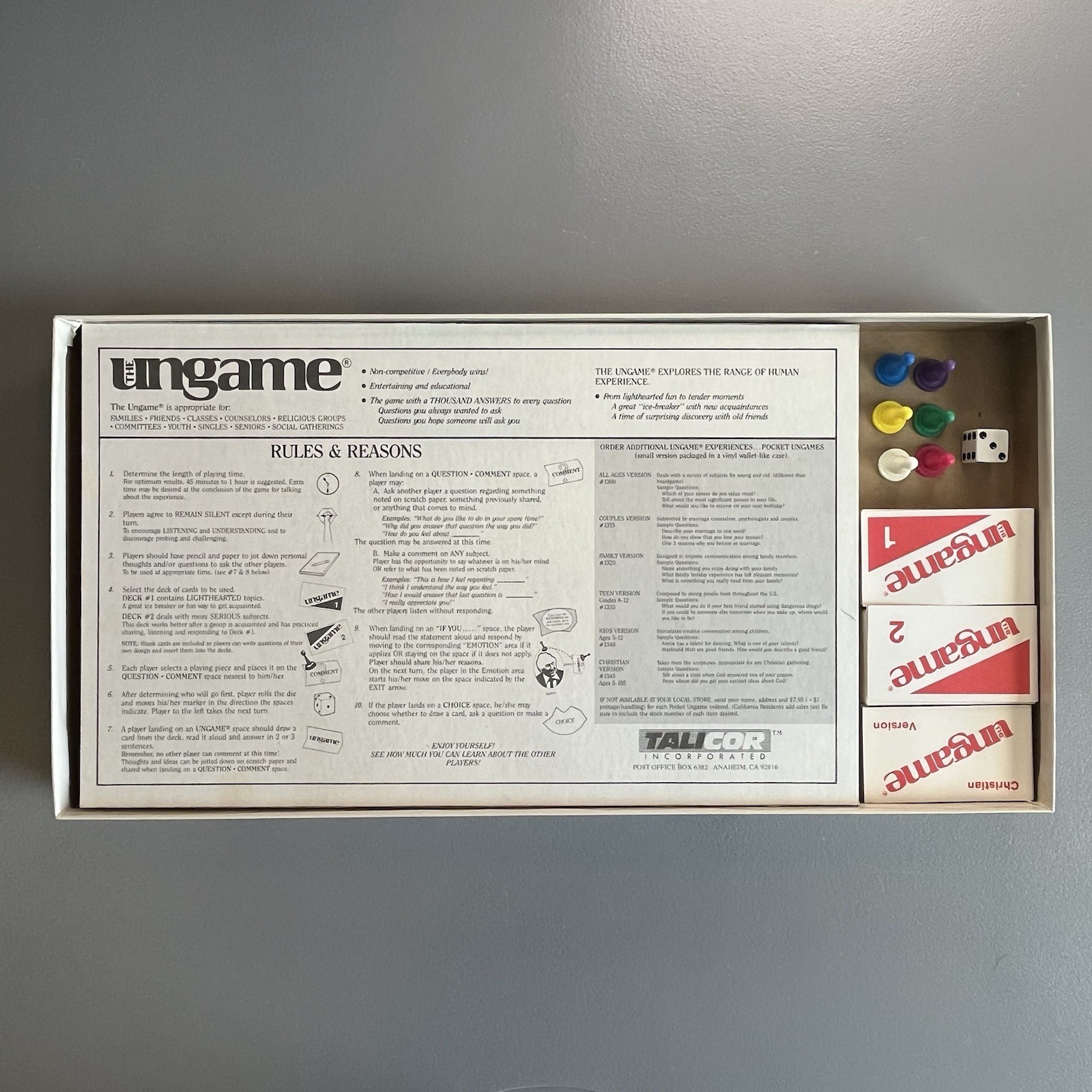 1989 Vintage THE UNGAME Board Game Christian Version – by Talicor Inc.