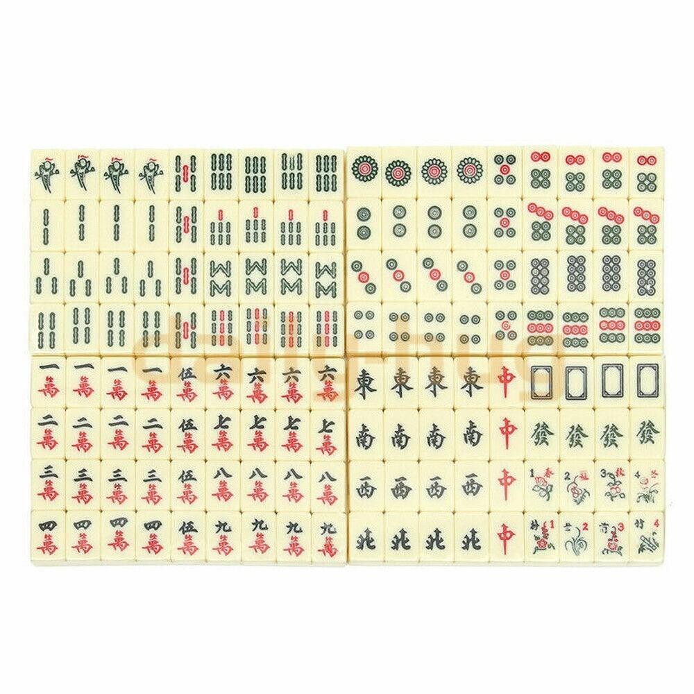 Chinese Mahjong Game Set 144 Ivory/Vintage Colored Tiles w/ Case