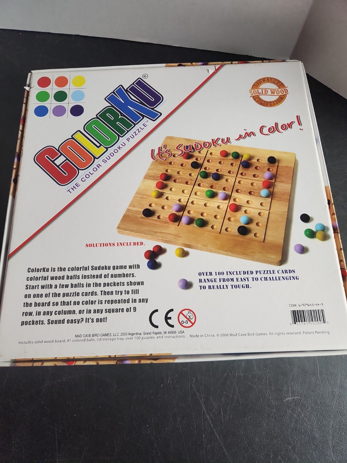 ColorKu Wooden Color Sudoku Puzzle Game Complete w/ Box Solutions