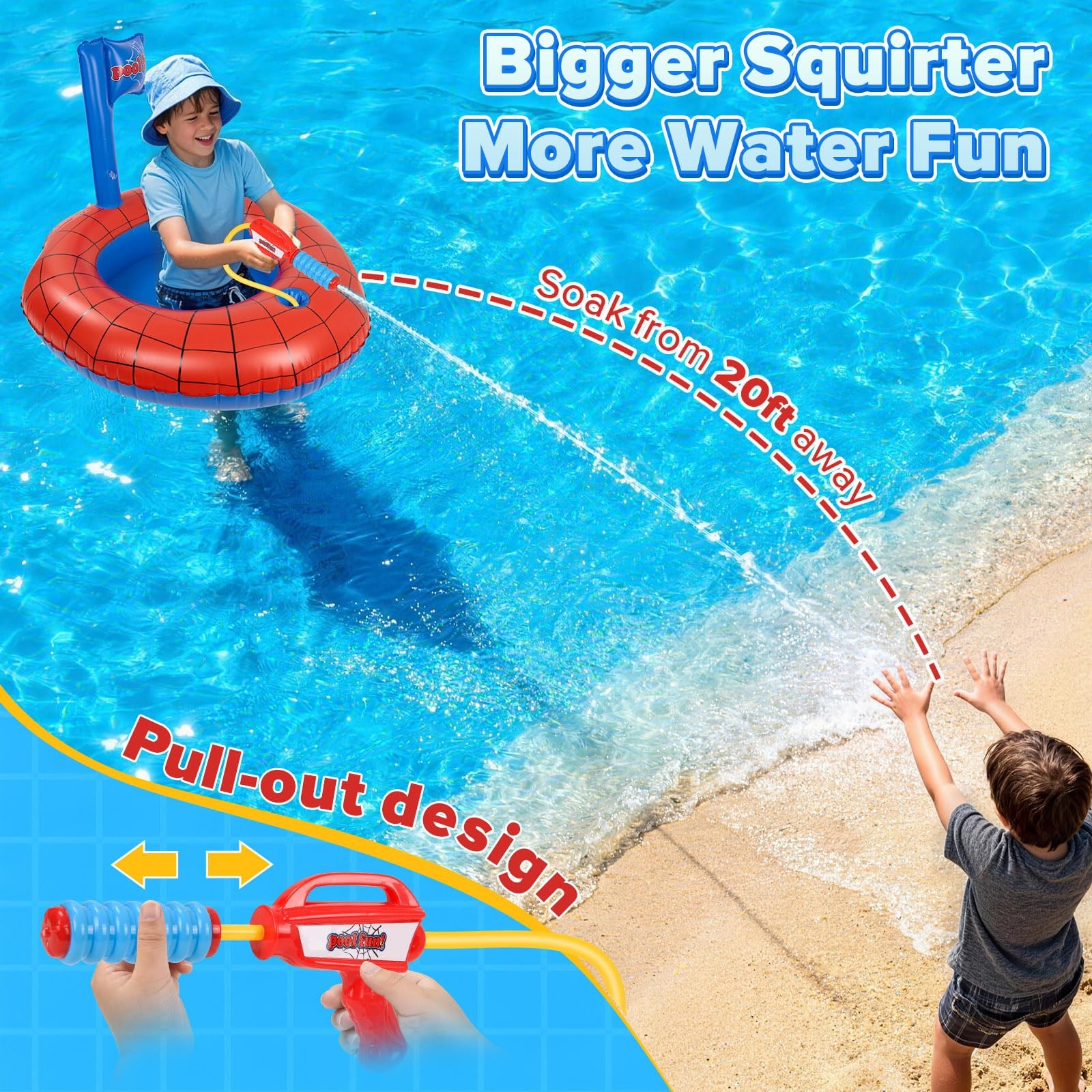 Inflatable Pool Float Water Gun Ride On Kids Toys Ages 3-8 Swimming Beach Floats
