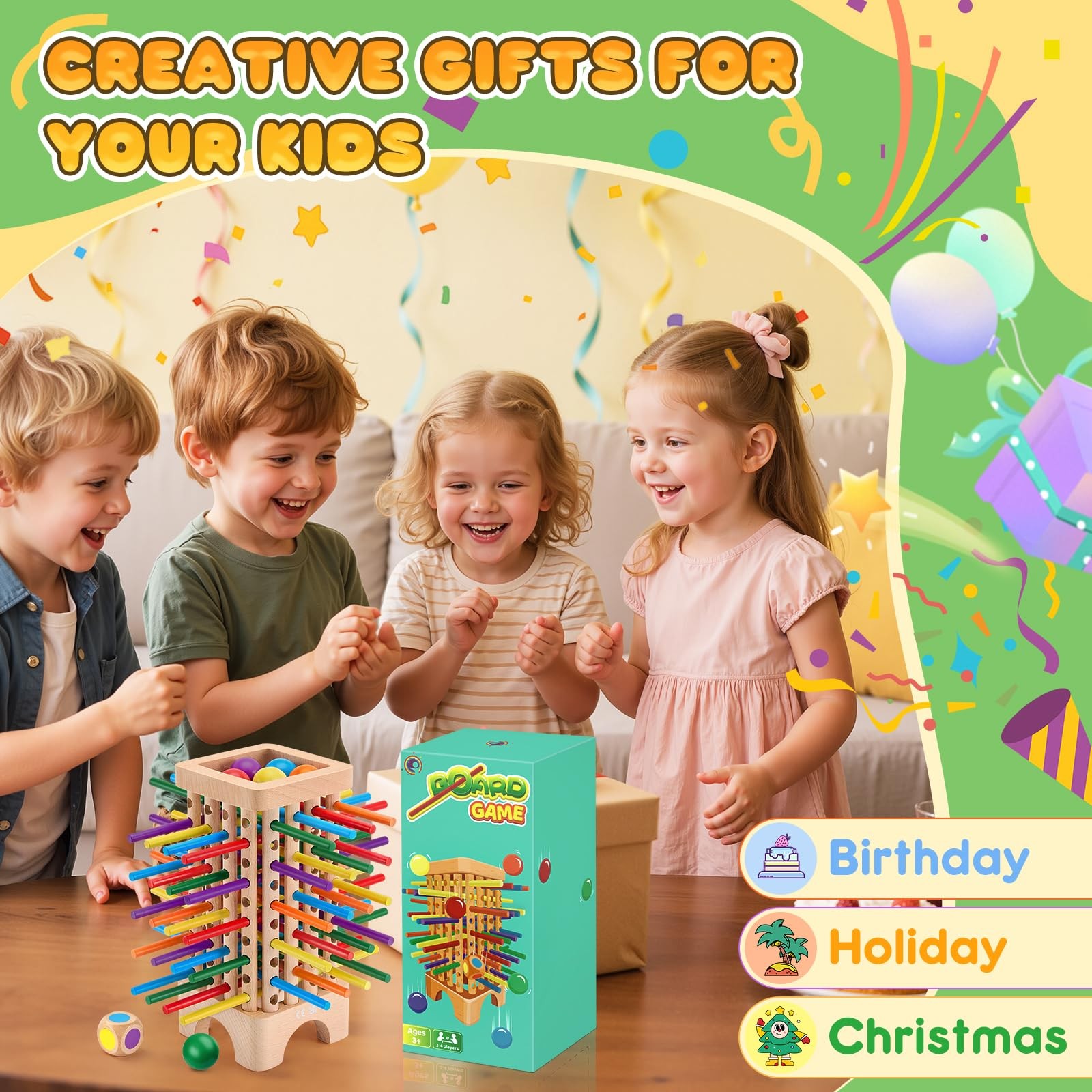 Montessori Game Wooden Board Games, 42 Colorful Sticks Dice Game Math Learnin…