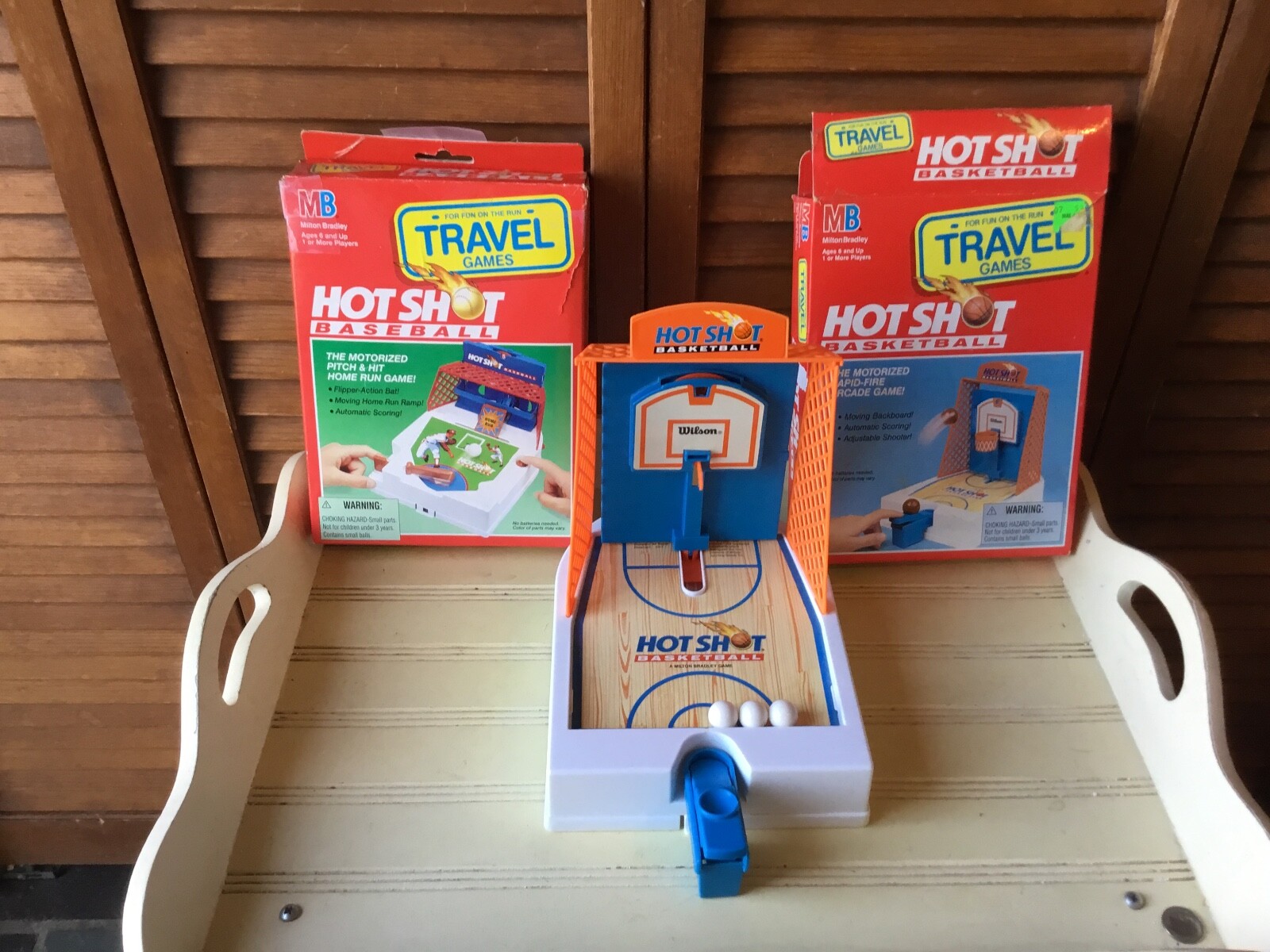 VTG MILTON BRADLEY GAMES HOT SHOT TRAVEL BASEBALL & BASKETBALL – BB HOOP USED