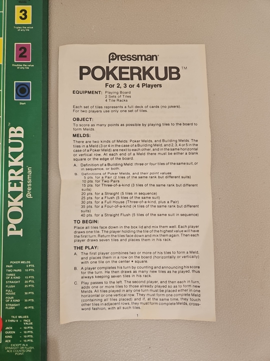 Pokerkub Board Game 1983 Pressman Multi-Directional Poker Complete #5100