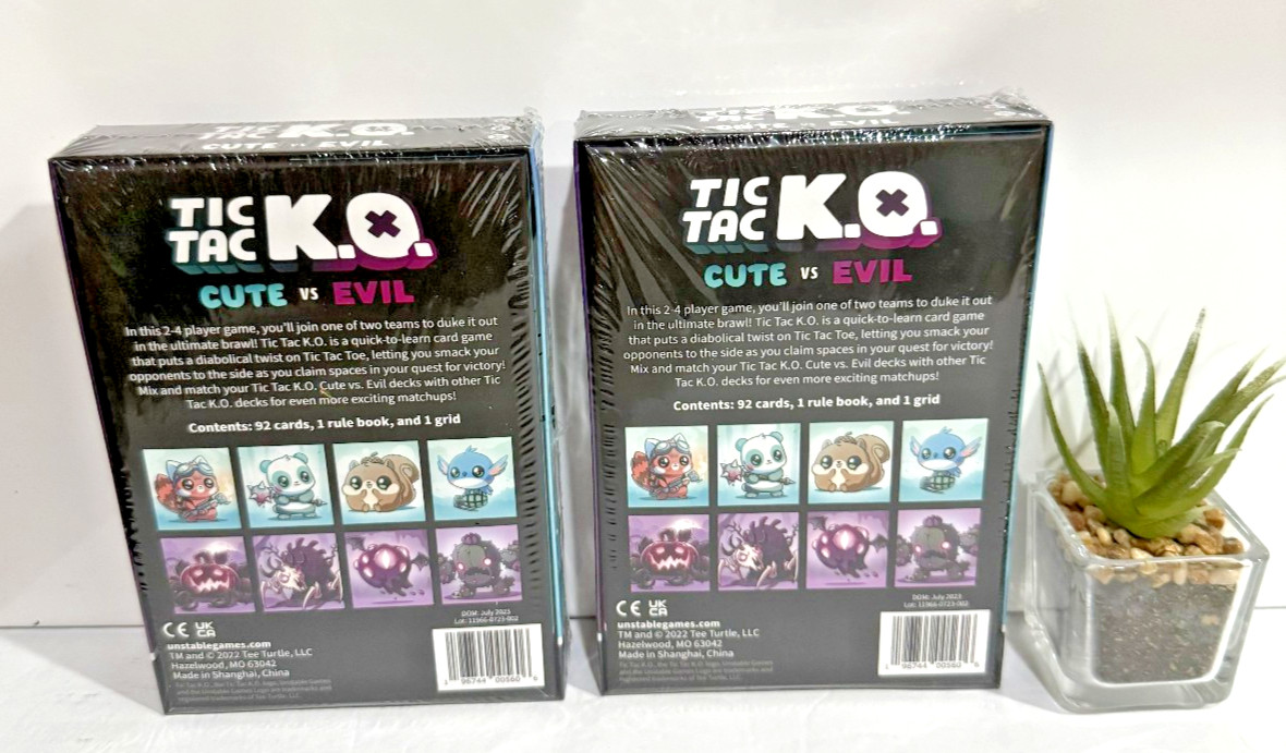 2x Tic Tac KO Cute vs Evil Card Game 8+ K.O. 2-4 Players Unstable Games NEW