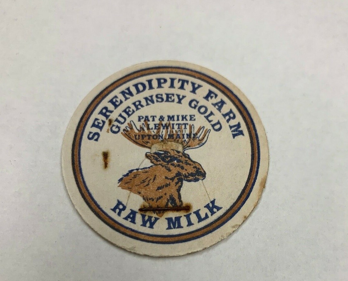 1950s Serendipity Farm Dairy Guernsey Raw Milk Bottle Cap Cardboard Upton Maine