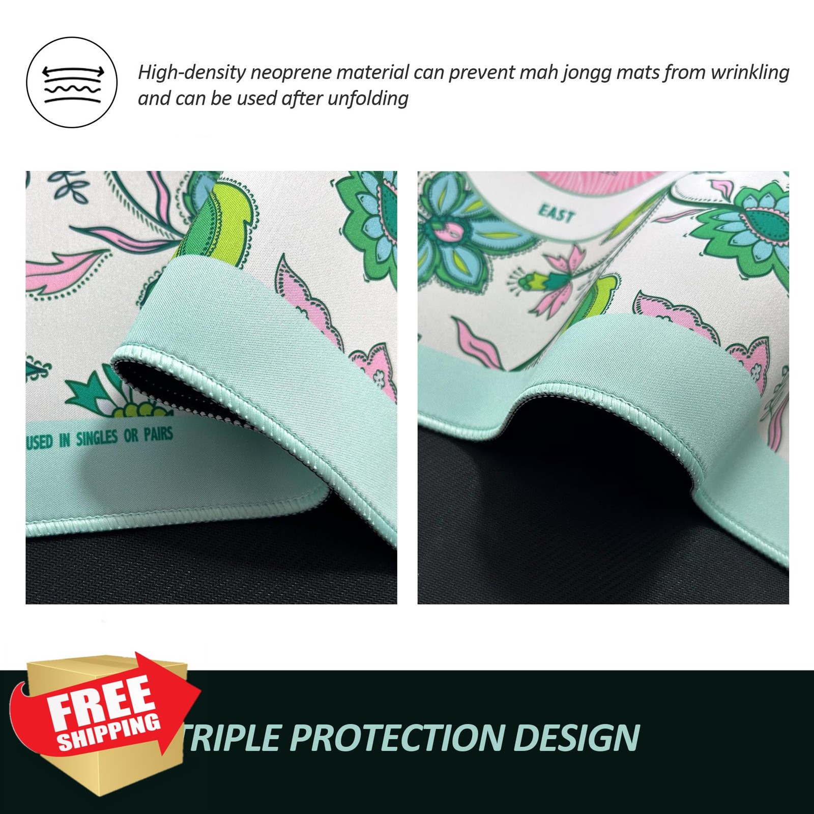 XINTONG Pastel Floral Wave Mahjong Mat Anti-Slip 32×32