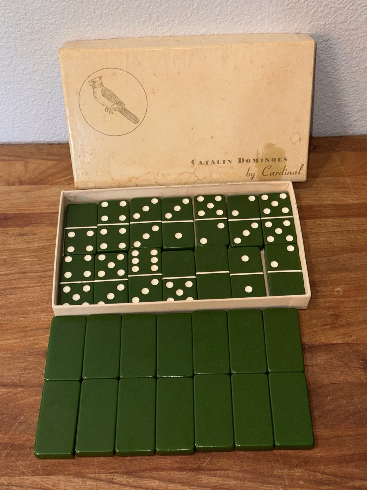 1940s Catalina Dominoes by Cardinal GREEN No. 500 With Original Box. Very Nice