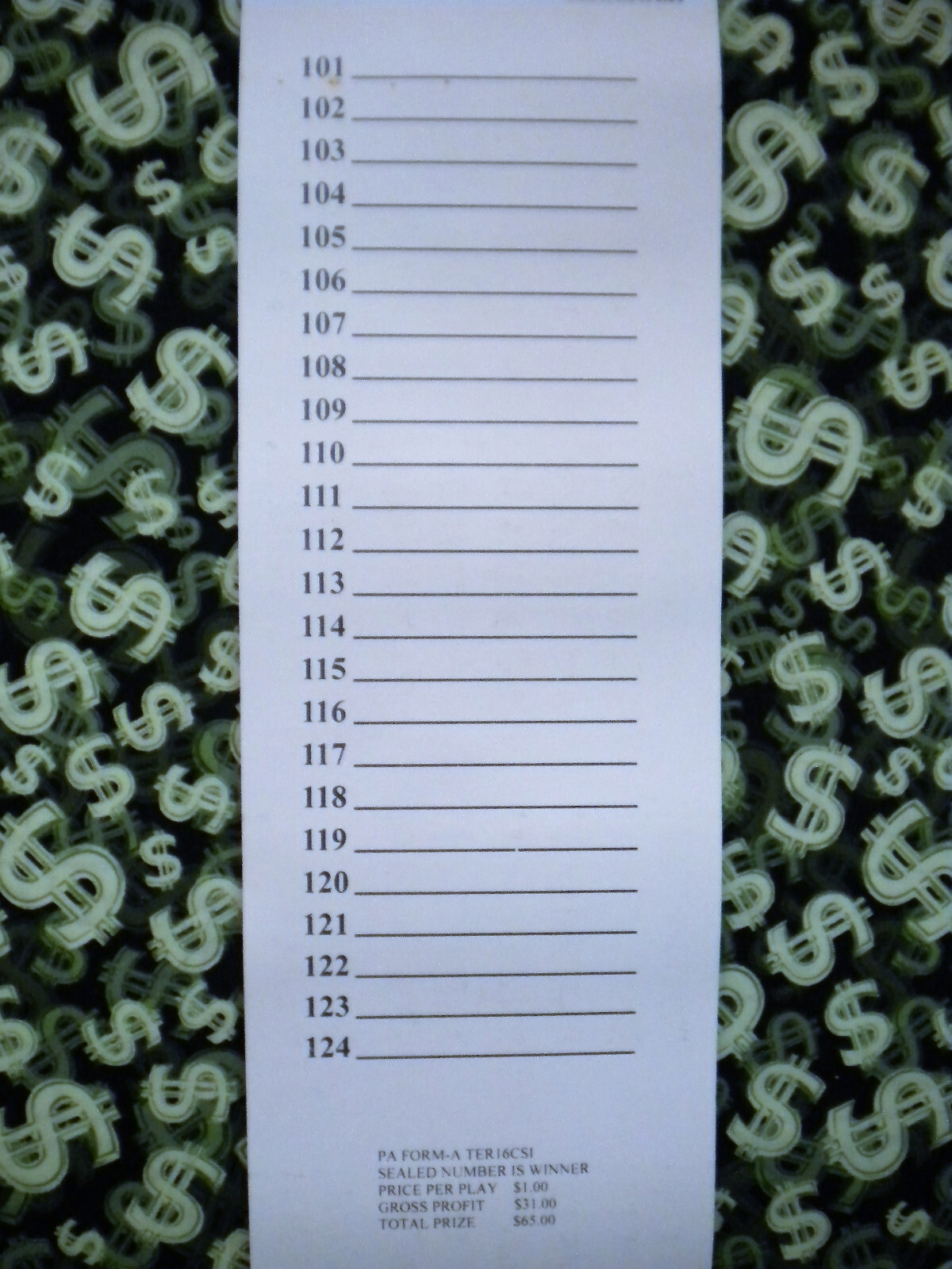 ( 4 LOT ) ~ 96 TER-16 REGULAR “NOT Sure” TIP BOARD {101-124} Pull Tab Jar Ticket