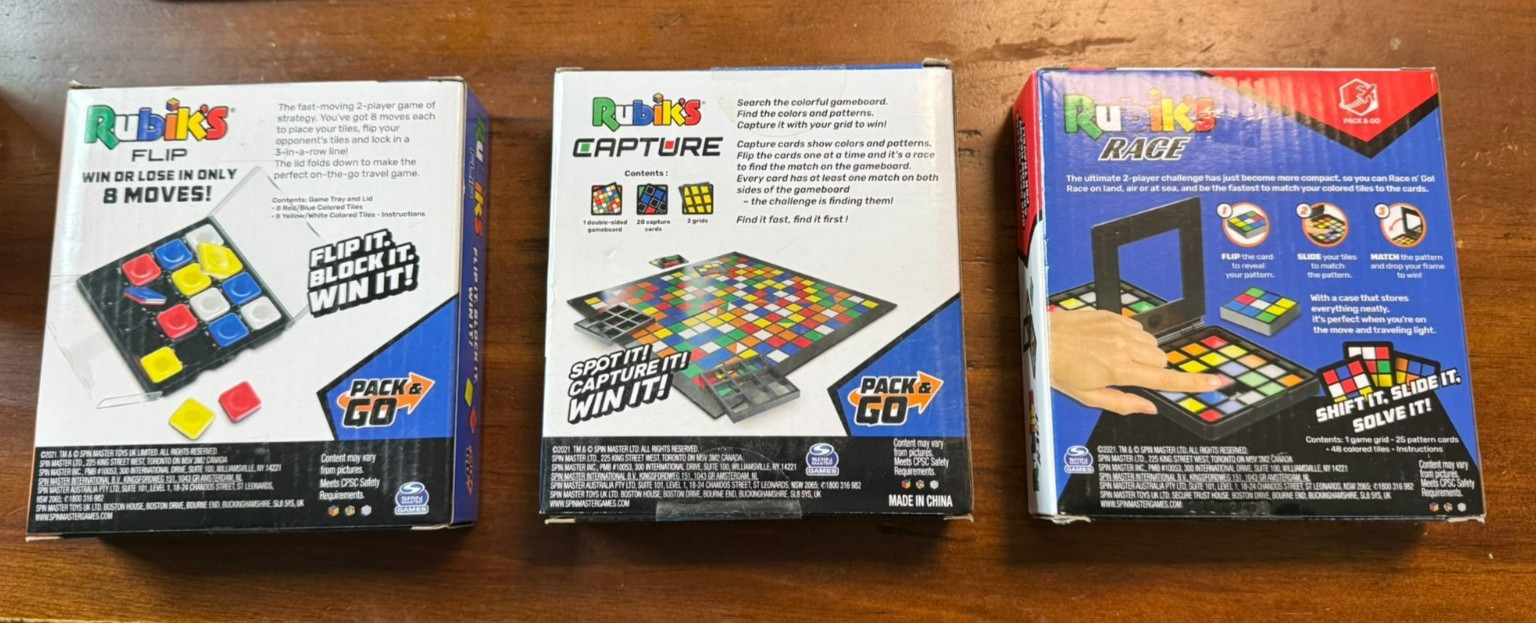 Rubik’s Cube Rubik’s Race, Rubik’s Flip, and Rubik’s Capture Pack & Go Games NEW