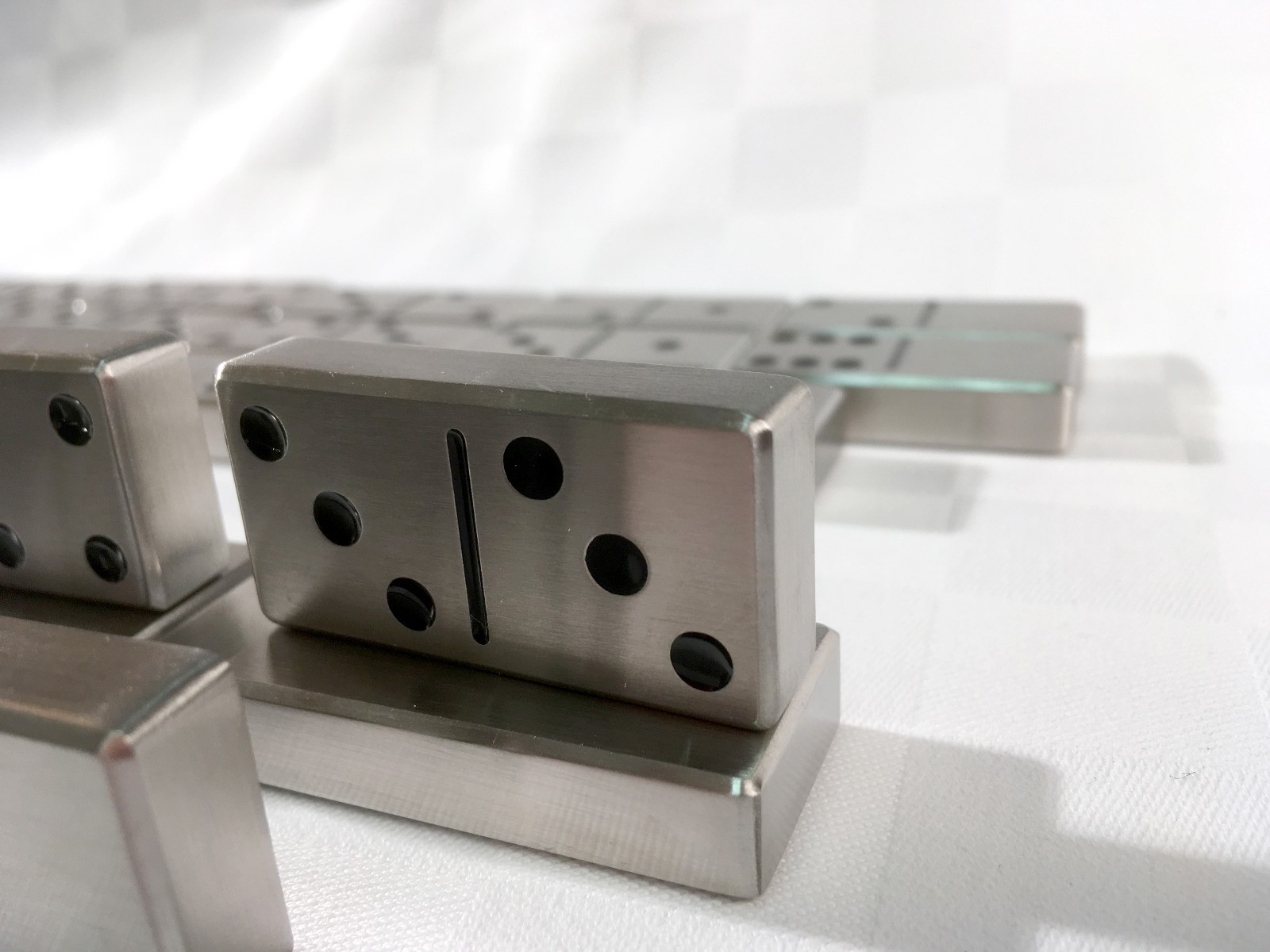 Double Six Set of Stainless Steel Dominoes – Black Dots