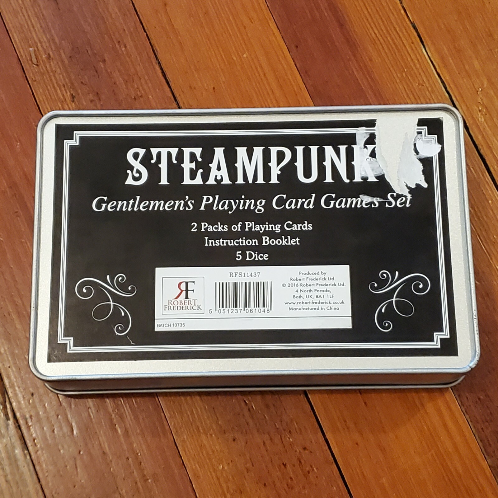 Steampunk Gentlemen’s Playing Cards Games 2 Packs, Instructions & 5 Dice in Tin
