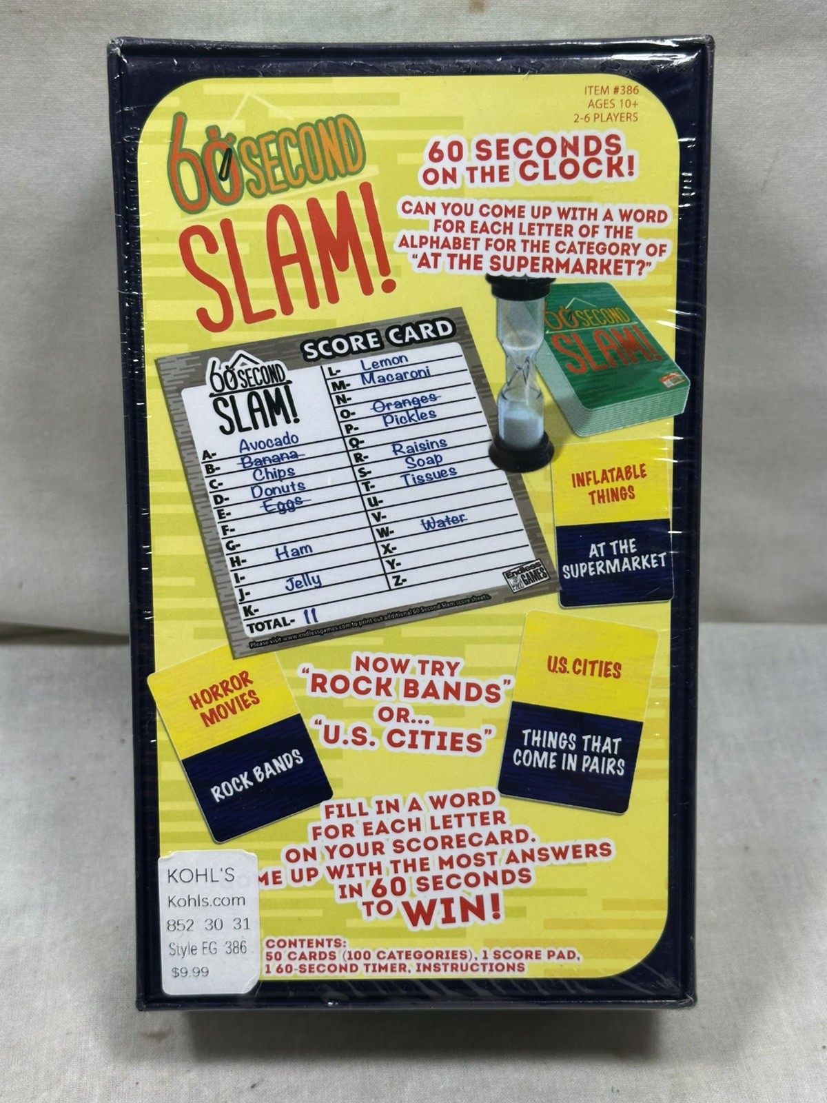 Endless Games 60 second Slam Race the clock alphabet game 10+ Sealed New