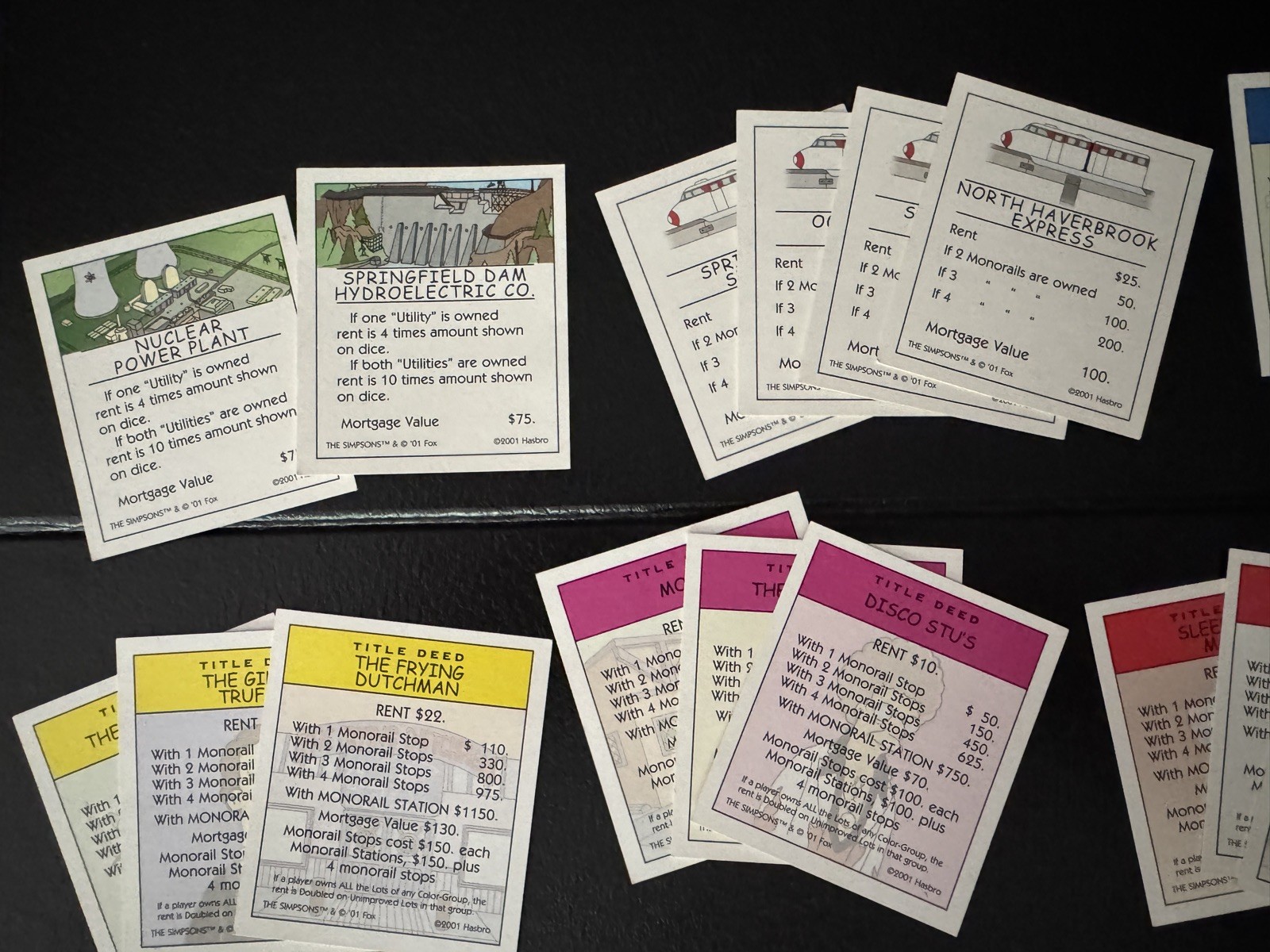 Monopoly The Simpsons 2001 28 Title Deed Replacement Game Cards