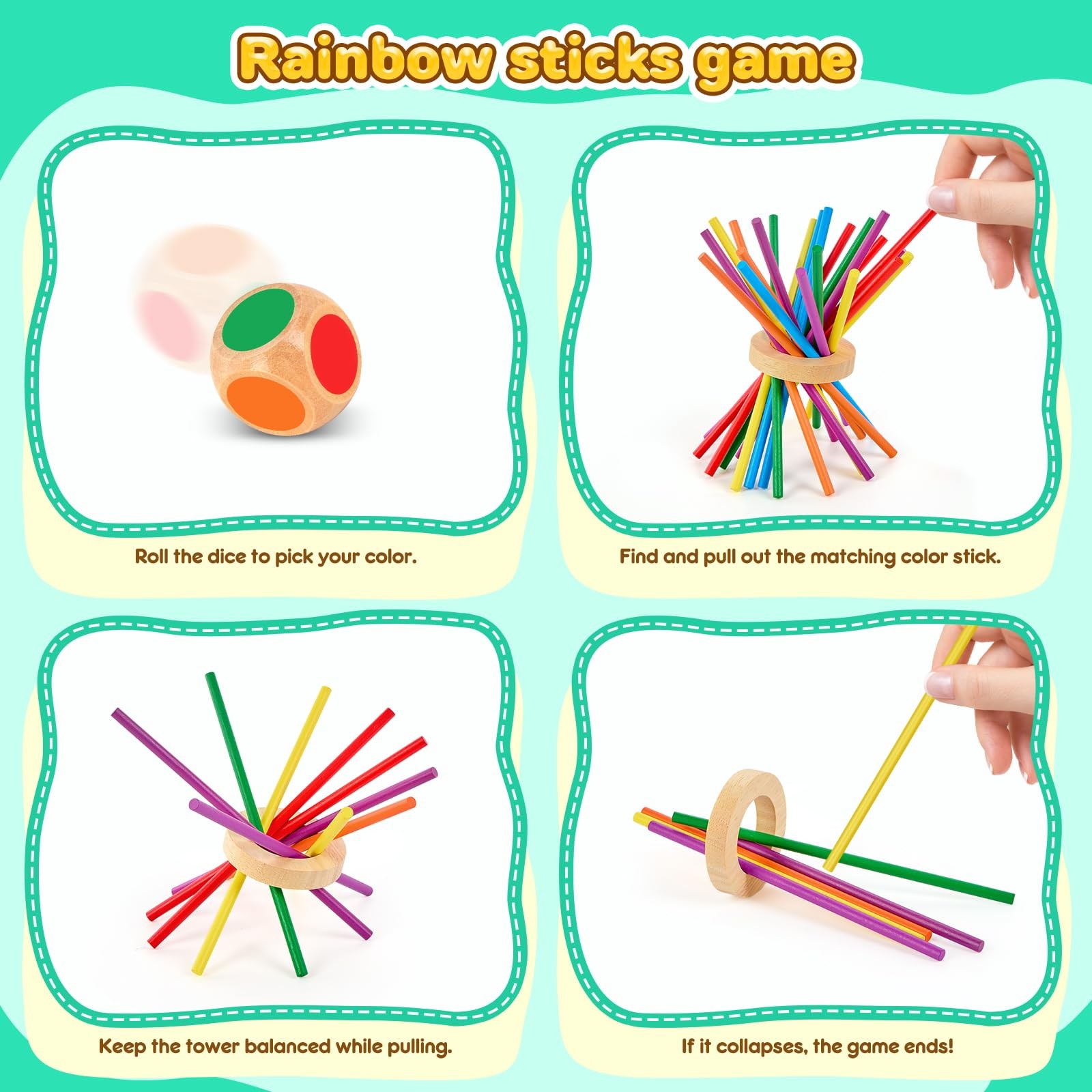 Montessori Wooden Board Game, 42-Stick Dice Game, Math Puzzle for 3 4 5 6 Yea…