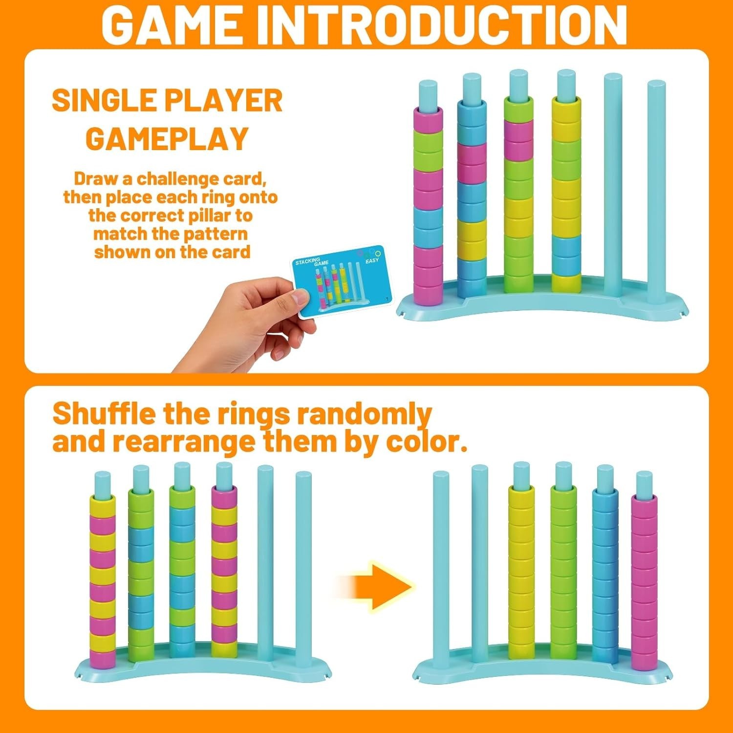 Color Matching Challenge Game – Fast-Paced Ring Stacking Puzzle for 1-2 Players