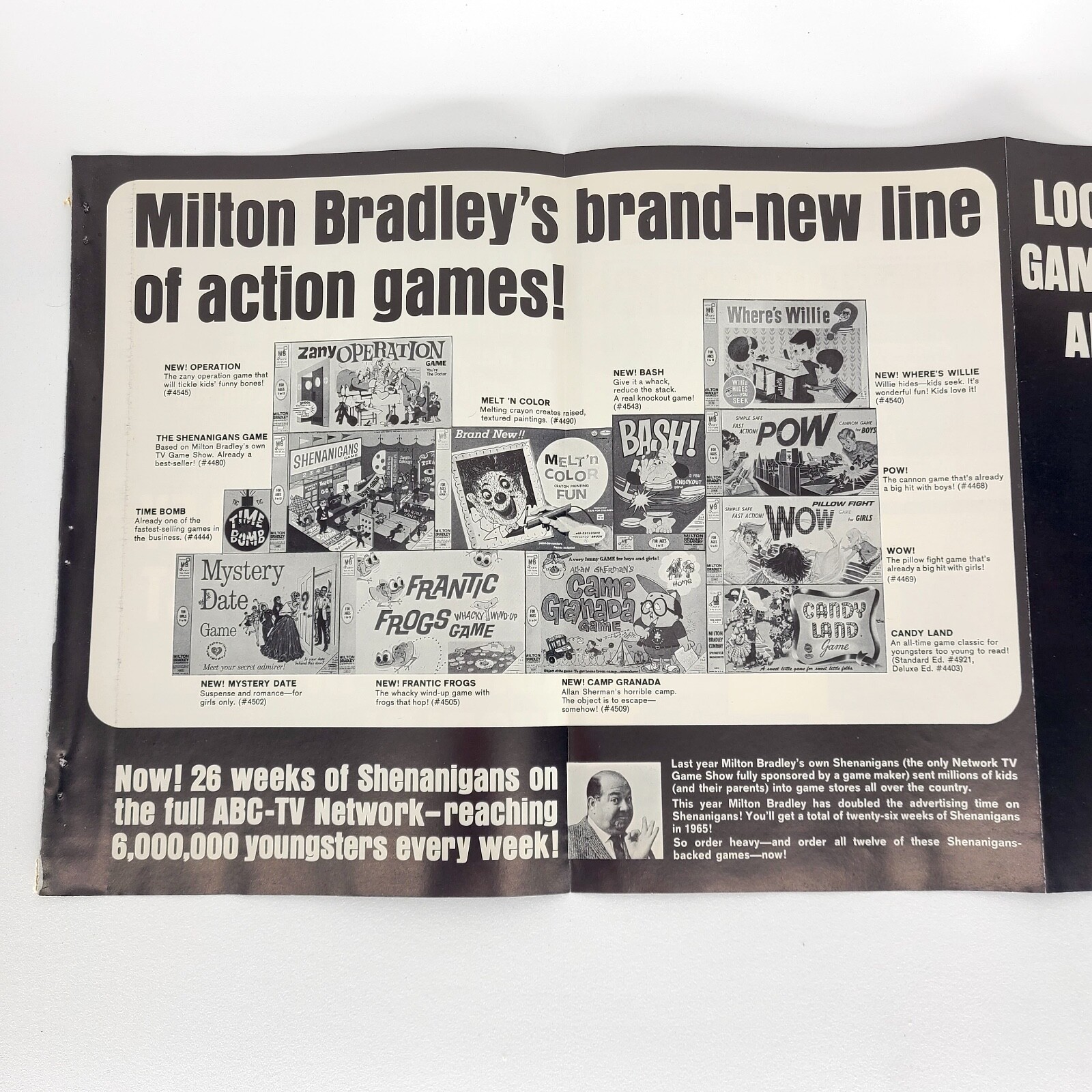 1965 Milton Bradley Vintage Toy Ad Board Games Candy Lane Operation Mystery Date