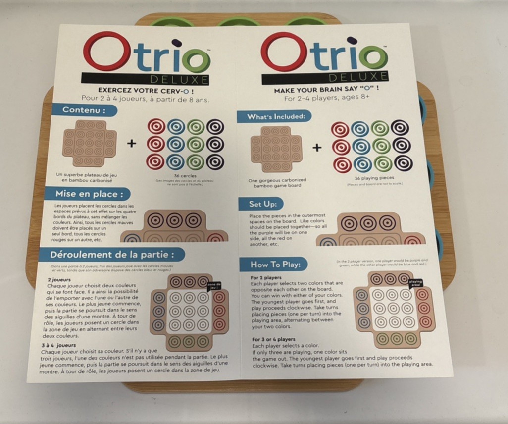 Otrio Deluxe Strategy Game By Marbles Brain Workshop Wooden Board 8+ Years