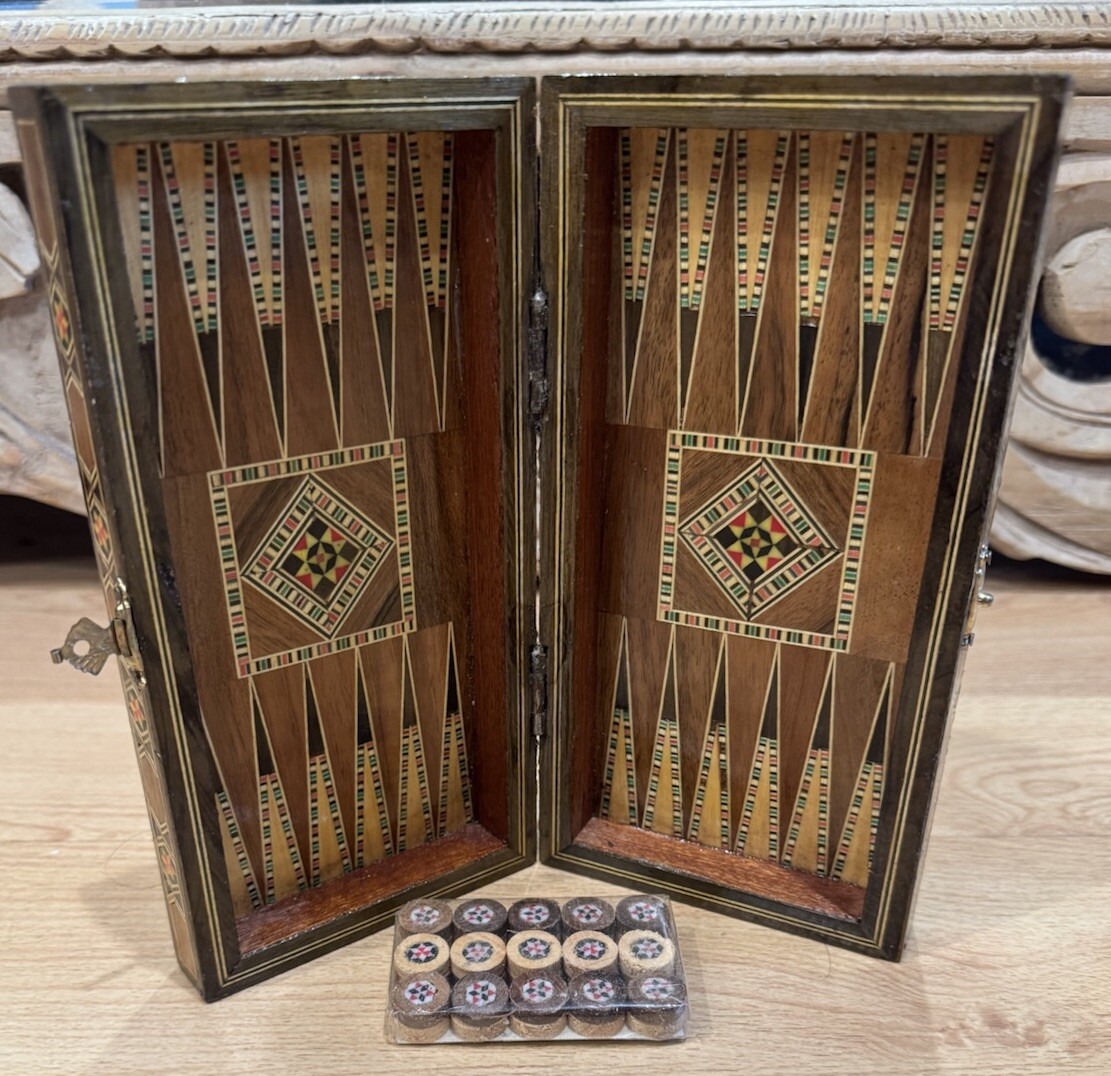 2 in 1 Wood Backgammon + Chess Set Moroccan handmade Wooden Backgammon Board 8”