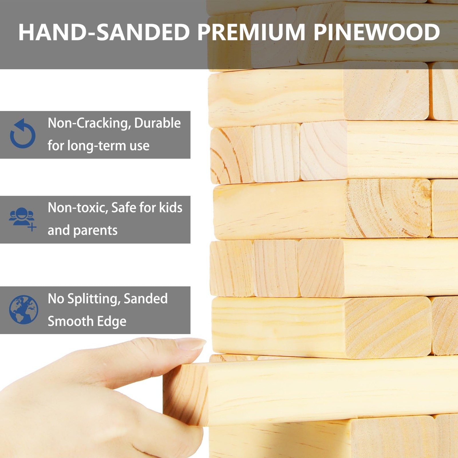 Tumble Tower Game 66 Wooden Blocks New Zealand Pine 3.5FT – Family Fun Indoor