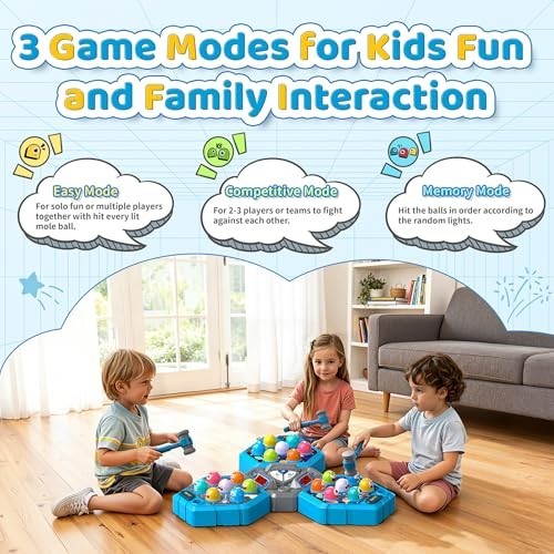 Interactive Whack-a-Mole Game for Kids 3-12, Educational Toy with Hammers, Sound