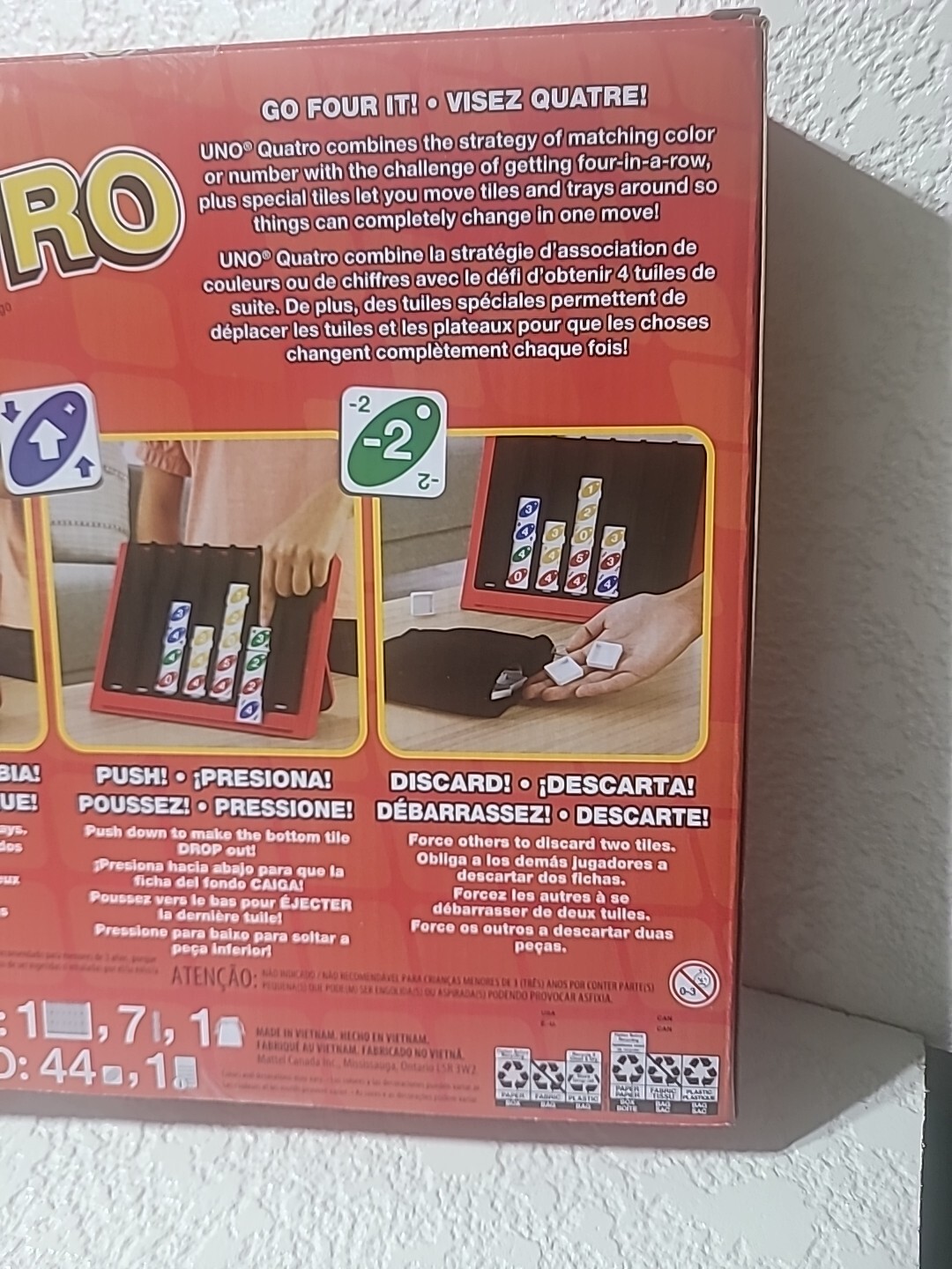 MATTEL GAMES UNO QUATRO GAME, FAMILY & GAME NIGHT COLORED TILES NEW IN BOX