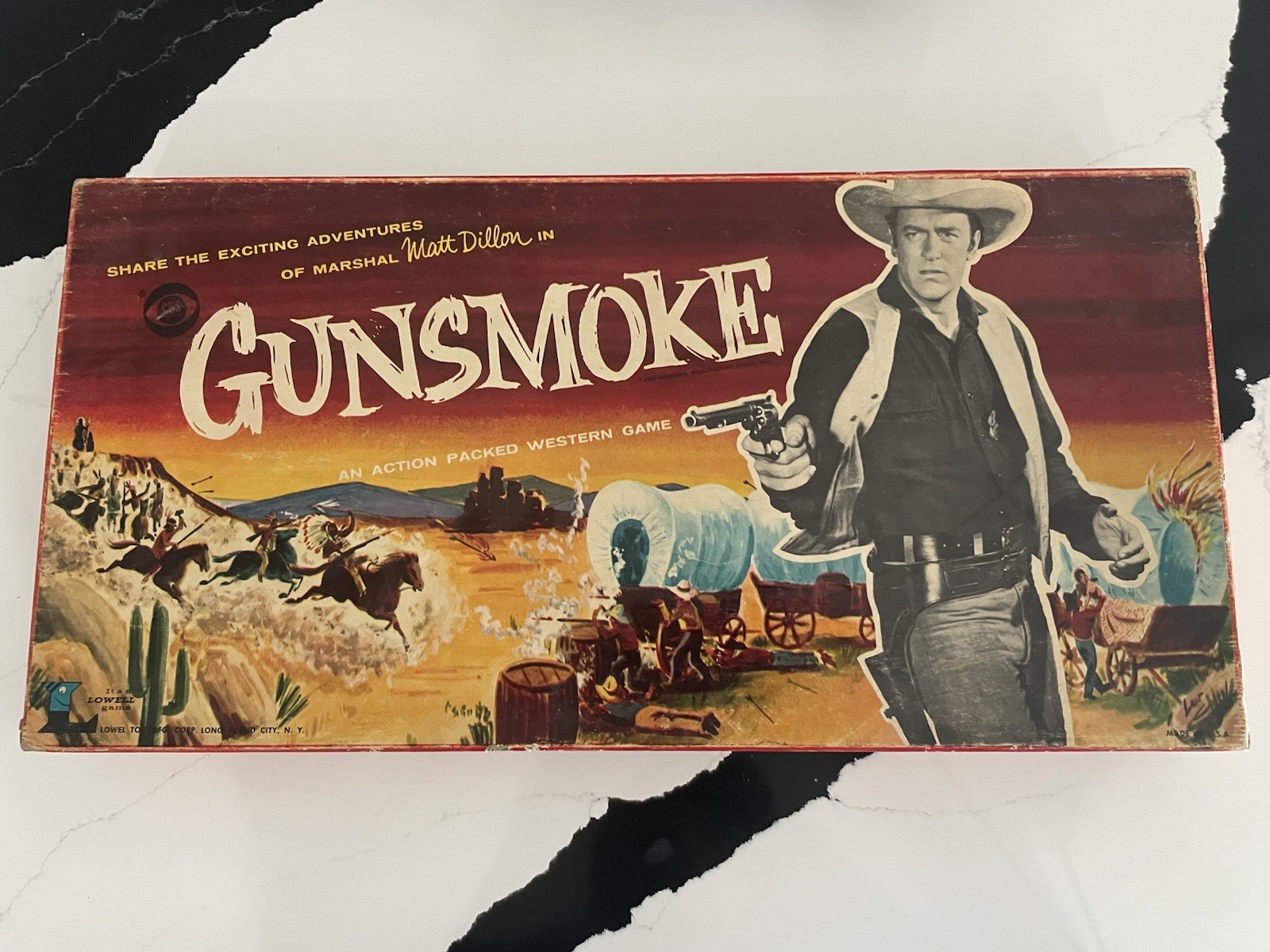 ~ Vintage Rare 1958 Gunsmoke Board Game #822 LOWELL Toy Mfg. Co. Matt Dillon ~