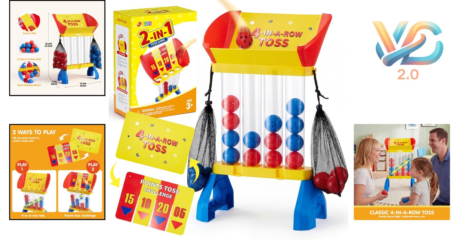 Giant 4-in-a-Row Toss & Score Game for Kids Adults Indoor Outdoor Yard