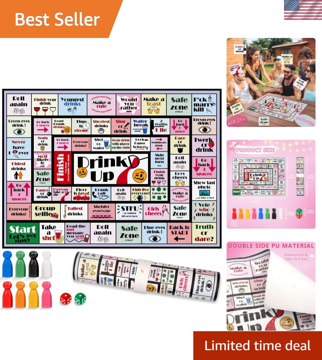 Drinking Board Games for Adults Girls Night,Waterproof Leather Mat Drinking G…