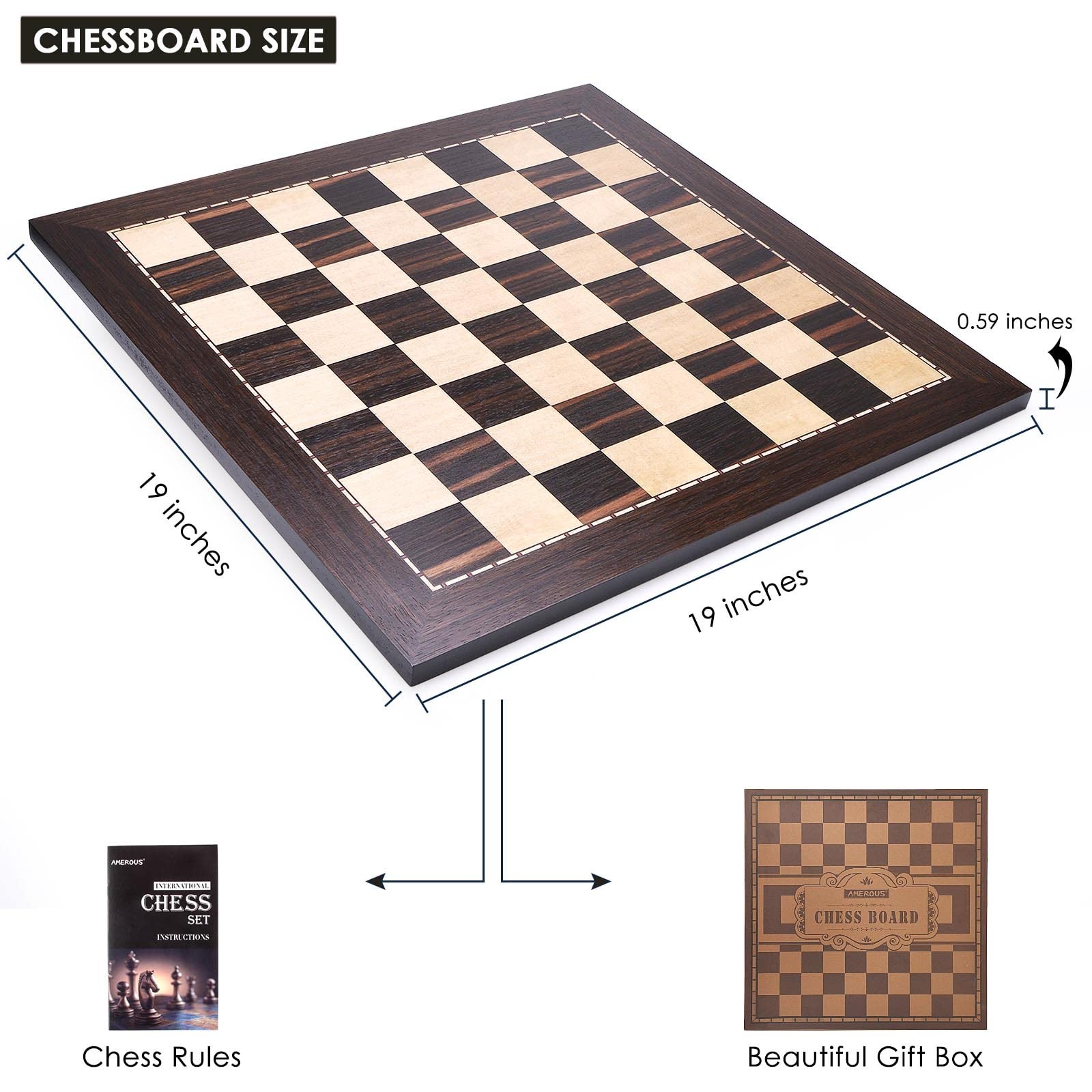 AMEROUS 19 Inches Professional Wooden Tournament Chess Board with 2.0″ Square…