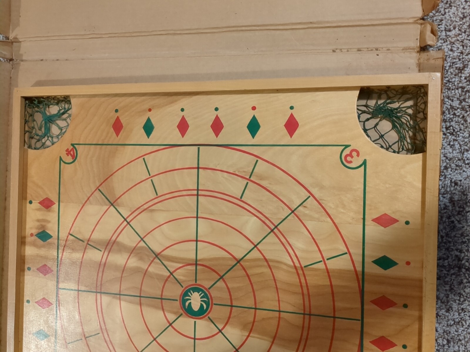 1950 No 50 Carrom Board from Carrom Industries w partial Set of Checkers & Rings