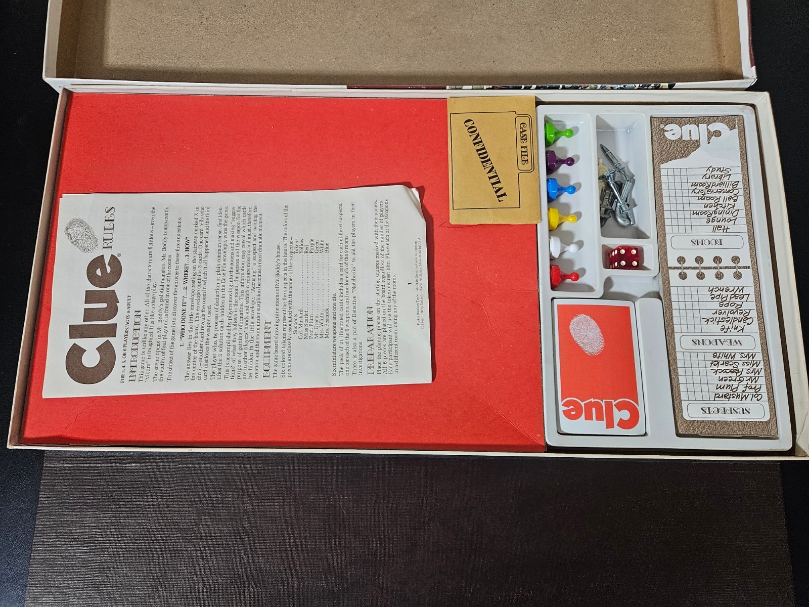 Vintage 1972 Clue Detective Board Game Complete Parker Brothers No. 45