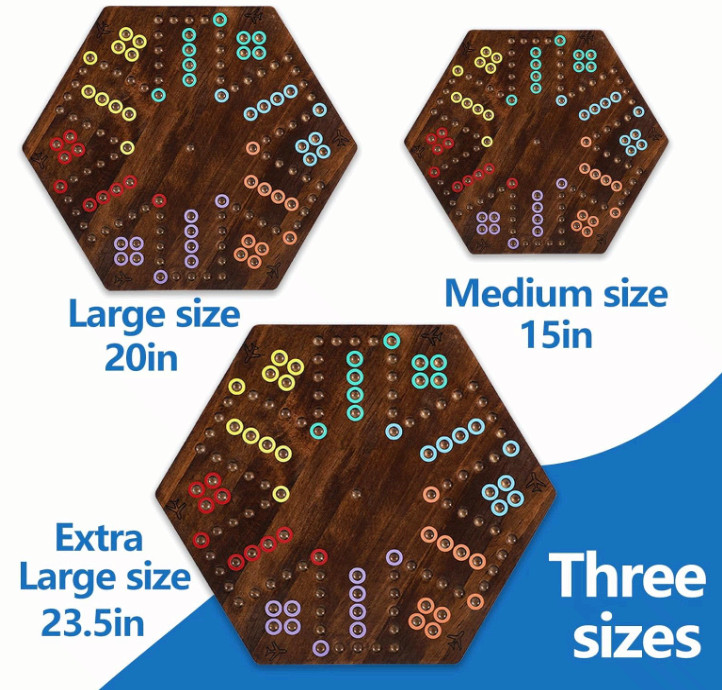20″ Wood Wahoo Marble Board Game, 4-6 Players, 2-Sided, Rustic Brown
